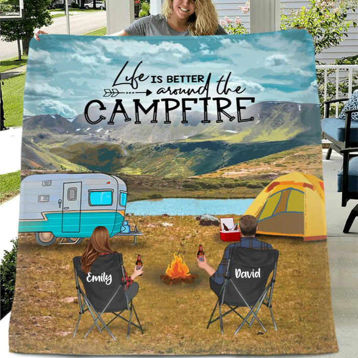Personalized Camping In Rocky Mountain National Park Fleece/Quilt Blanket - Adult/Couple/Parents With Up to 3 Kids And 3 Pets - Gift Idea For Family/Camping Lover - Life Is Better Around The Campfire