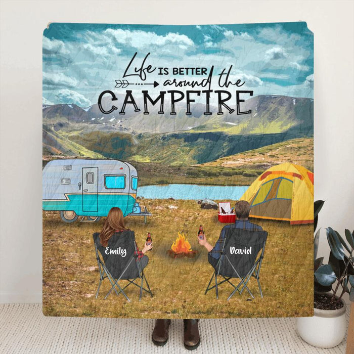 Personalized Camping In Rocky Mountain National Park Fleece/Quilt Blanket - Adult/Couple/Parents With Up to 3 Kids And 3 Pets - Gift Idea For Family/Camping Lover - Life Is Better Around The Campfire