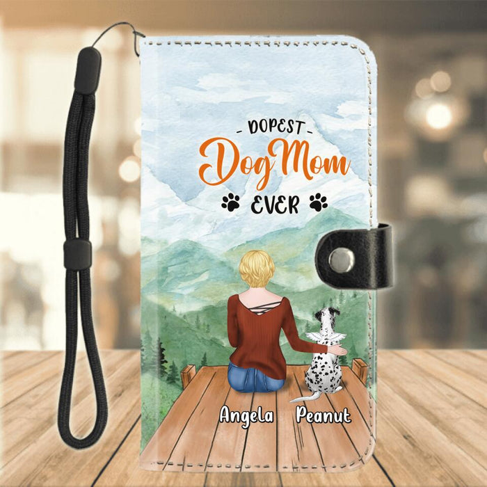 Personalized Dog Mom Flip Leather Purse for Mobile Phone - Up to 5 Dogs - Gift Idea For Dog Lovers - Dopest Dog Mom Ever