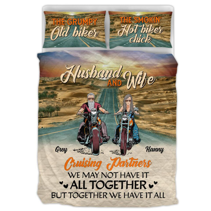 Personalized Biker Couple Quilt Bed Sets - Gift Idea From Husband To Wife - Husband and Wife Cruising Partners