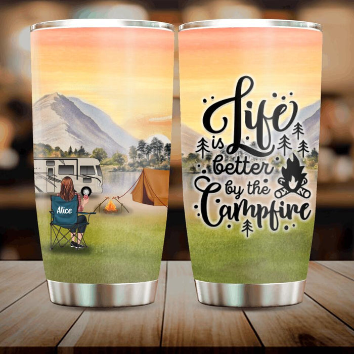 Personalized Sunset Camping Tumbler - Up to 6 Pets - Best Gift For Camping Lover - This Is Us A Little Bit Crazy A Little Bit Loud And Whole Lot Of Love