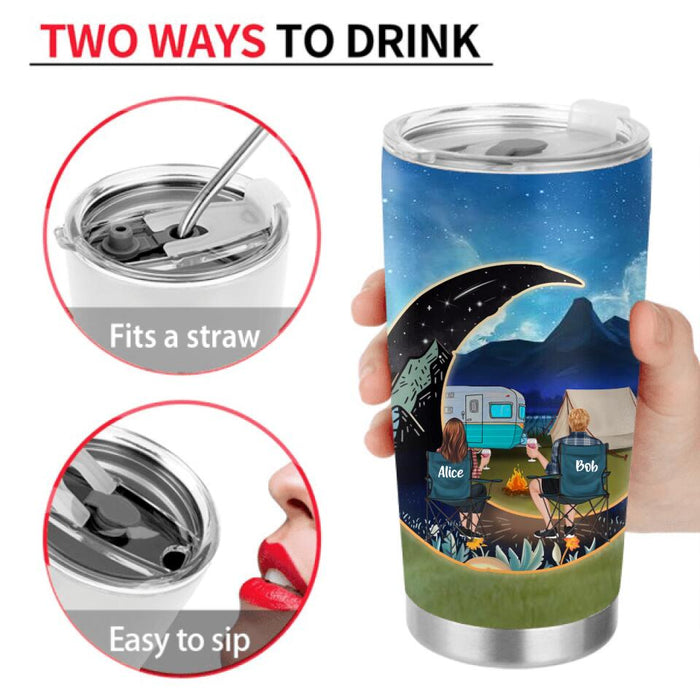 Personalized Camping Moon Tumbler - Couple/Parents With Kid And Dog - Gift Idea For Camping Lover - Life Is Better Around The Campfire