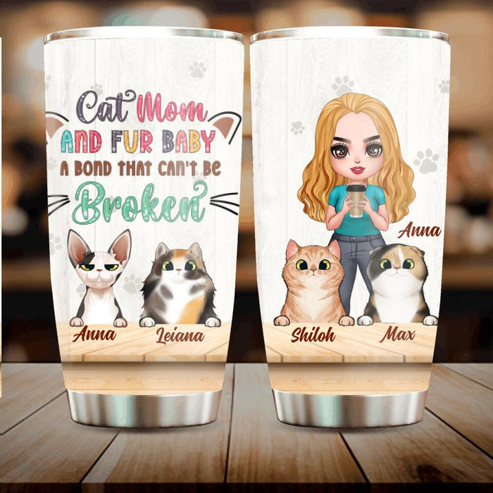 Personalized Cat Mom Chibi Tumbler - Gift Idea For Mother's Day/Cat Lovers With Up to 6 Cats - Cat Mom And Fur Baby A Bond That Can't Be Broken