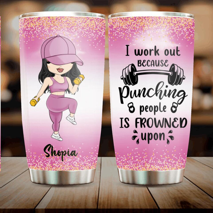 Personalized Gym Girl Chibi Tumbler - Gift Idea For Gym Lovers - I Worked Out Because Punching People Is Frowned Upon