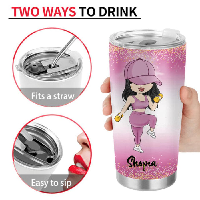 Personalized Gym Girl Chibi Tumbler - Gift Idea For Gym Lovers - I Worked Out Because Punching People Is Frowned Upon