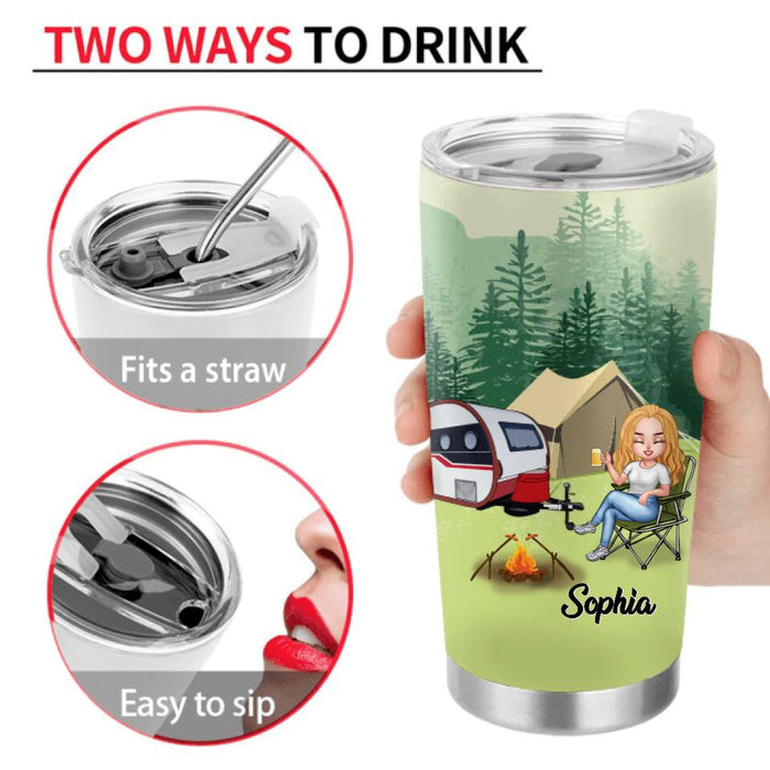 Personalized Camping Lady Tumbler - Gift Idea For Camping Lovers - Some Girl Go Camping And Drink Too Much It's Me I'm Some Girls