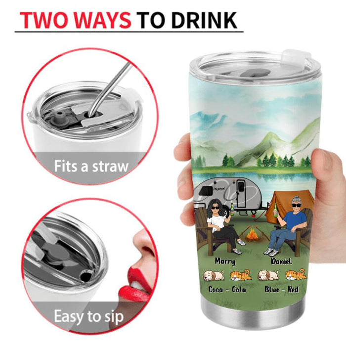 Personalized Camping Tumbler - Gift For Couple/Camping Lovers with up to 4 Pets - I Love Camping And By Camping ... I Mean Drinking Outside