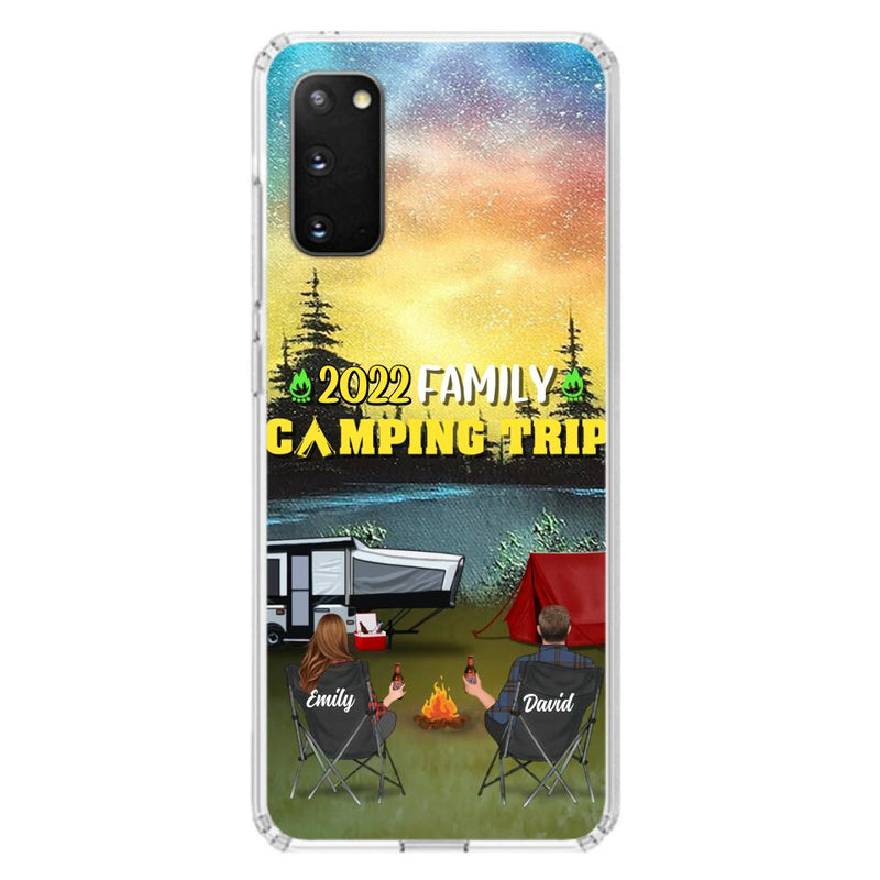 Custom Personalized Family Camping Trip Phone Case - Couple/ Single Parent/ Parents With Upto 2 Kids And 3 Pets - Gift Idea For Whole Family/ Camping Lover - Case For iPhone And Samsung
