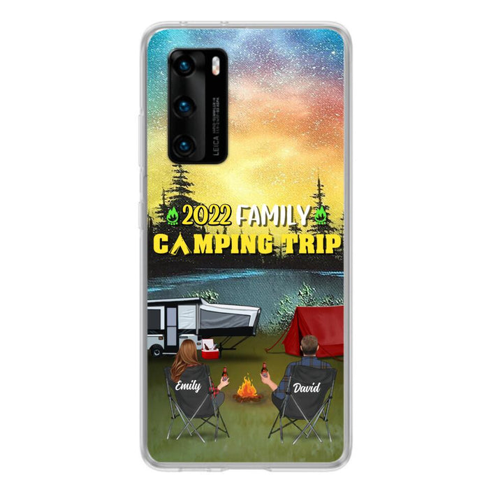 Personalized Family Camping Trip Phone Case - Couple/Single Parent/Parents With Up to 2 Kids And 3 Pets - Gift Idea For Whole Family/Camping Lover - Case For Xiaomi, Oppo And Huawei