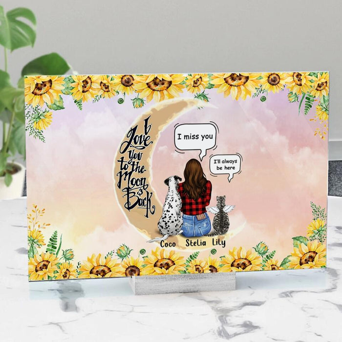 Personalized Pet Mom Sunflower Acrylic Plaque - Gift Idea For Dog/Cat Lover - Up to 5 Pets - I Love You To The Moon And Back