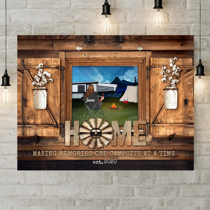 Personalized Night Camping Canvas - Parents With Up to 6 Pets - Gift For Camping Lover - Making Memories One Campsite At A Time