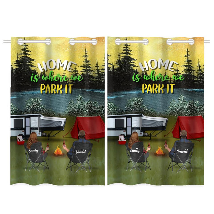 Personalized Family Camping Trip Window Curtain - Couple/Single Parent/Parents With Up to 3 Kids And 4 Pets - Gift Idea For Whole Family/Camping Lover - Home Is Where We Park It