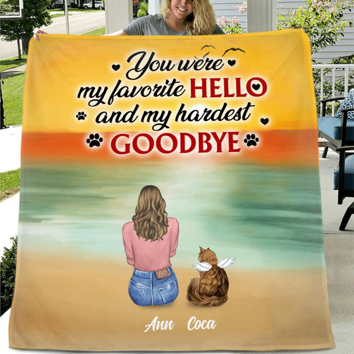 Personalized Memorial Pet Pillow Cover/Fleece Blanket/Quilt - Memorial Gift For Dog/Cat Lover - Man/Woman/Couple With Up to 4 Pets - You Were My Favorite Hello And My Hardest Goodbye