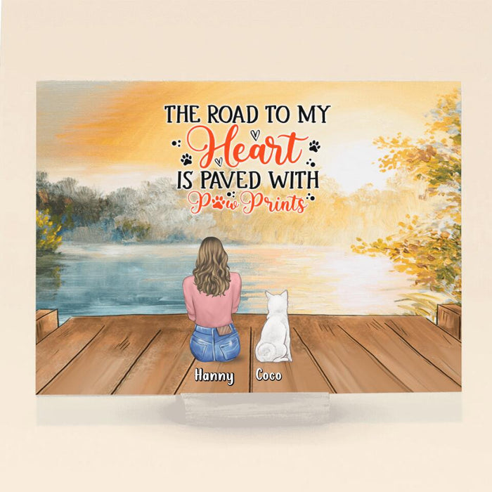 Personalized Dog Mom Dad Acrylic Plaque - Up to 4 Dogs - Gift Idea For Dog Lover/Couple - The Road To My Heart Is Paved With Paw Prints