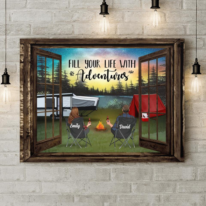 Personalized Night Camping Canvas - Gift Idea For The Whole Family/Couple/Camping Lover - Parents/Couple/Adult With Up to 3 Kids And 4 Pets - Fill Your Life With Adventures