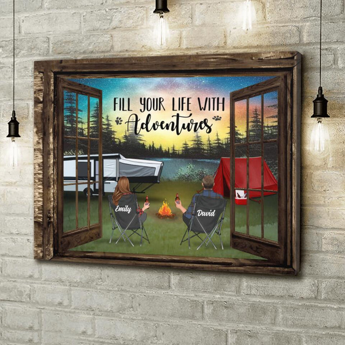 Personalized Night Camping Canvas - Gift Idea For The Whole Family/Couple/Camping Lover - Parents/Couple/Adult With Up to 3 Kids And 4 Pets - Fill Your Life With Adventures