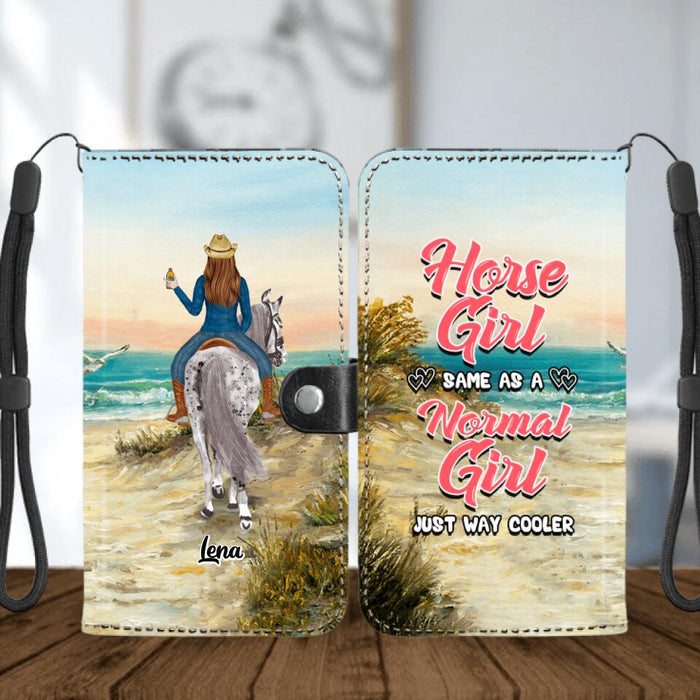 Personalized Horse Girl Flip Leather Purse for Mobile Phone - Up to 2 Horses - Gift Idea For Horse Lover - Horse Girl Same As A Normal Girl Just Way Cooler