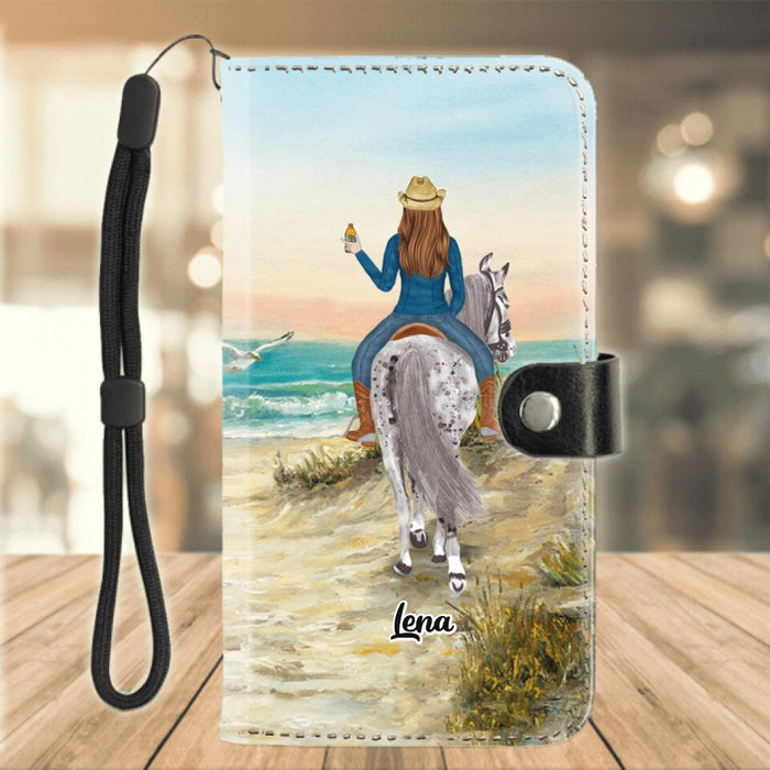 Personalized Horse Girl Flip Leather Purse for Mobile Phone - Up to 2 Horses - Gift Idea For Horse Lover - Horse Girl Same As A Normal Girl Just Way Cooler