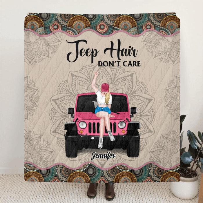 Personalized Off-road Girl Fleece Throw Blanket/Quilt - Up to 4 Dogs - Gift Idea For Dog/Off-road Lovers