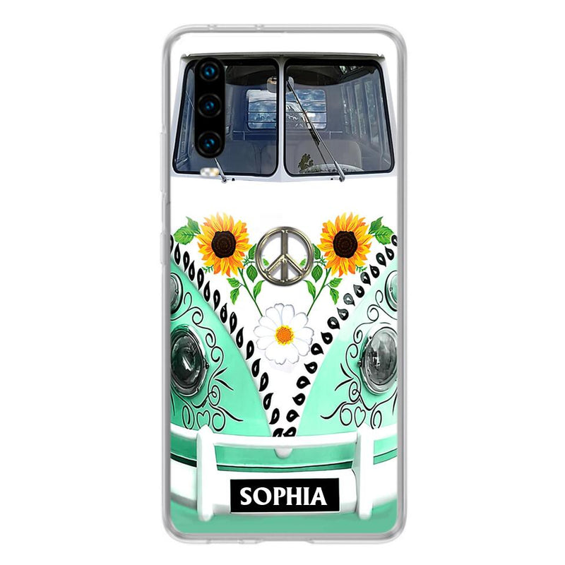 Custom Personalized Sunflower Peace Bus Phone Case - Best Gift Idea For Bus Lovers - Cases For Oppo, Xiaomi And Huawei