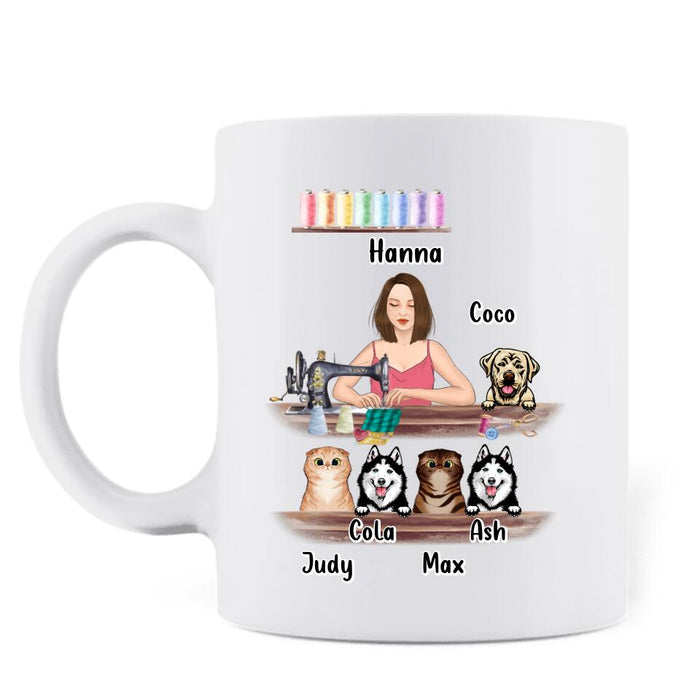 Personalized Sewing Coffee Mug - Gift For Sewing Lovers with up to 5 Pets - Sewing Mends The Soul