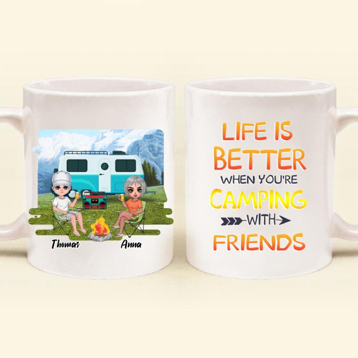 Personalized Mountain Camping Friends Mug - Up to 8 People - Best Gift For Camping Lovers - Life Is Better When You're Camping With Friends