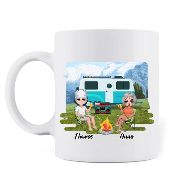 Personalized Mountain Camping Friends Mug - Up to 8 People - Best Gift For Camping Lovers - Life Is Better When You're Camping With Friends