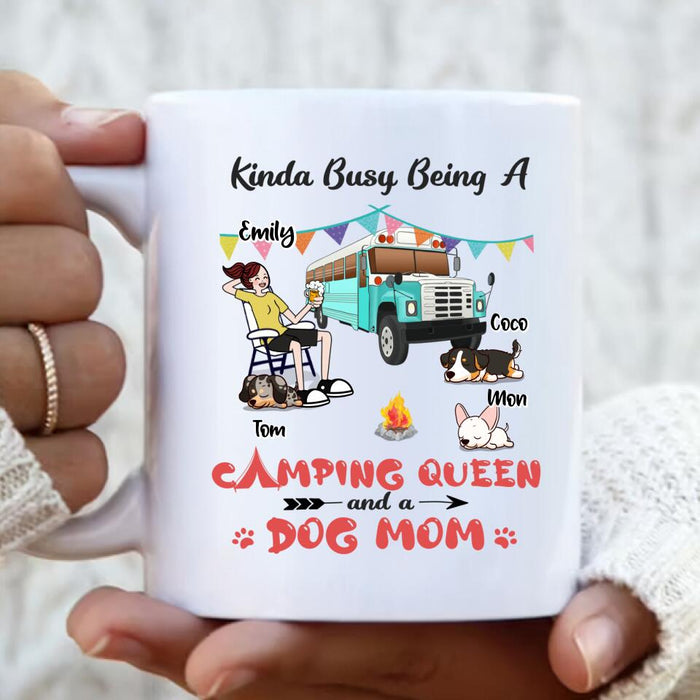 Personalized Camping Queen Mug - Up to 3 Dogs - Gift Idea For Dog Lovers - Kinda Busy Being A Camping Queen And A Dog Mom