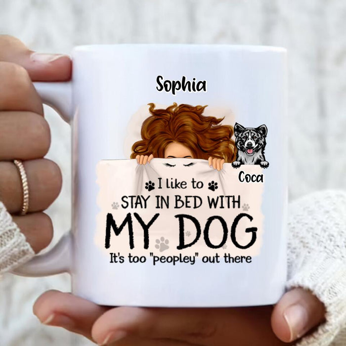 Personalized Sleeping Girl Mug - Up to 6 Dogs - Best Gift For Dog Lovers - I Like To Stay In Bed With My Dogs