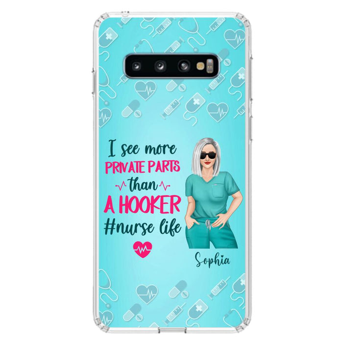 Custom Personalized Grumpy Old Nurse Phone Case - Gift For Nurse/ Mother's Day 2022 Gift - I See More Private Parts Than A Hooker - Case For iPhone And Samsung
