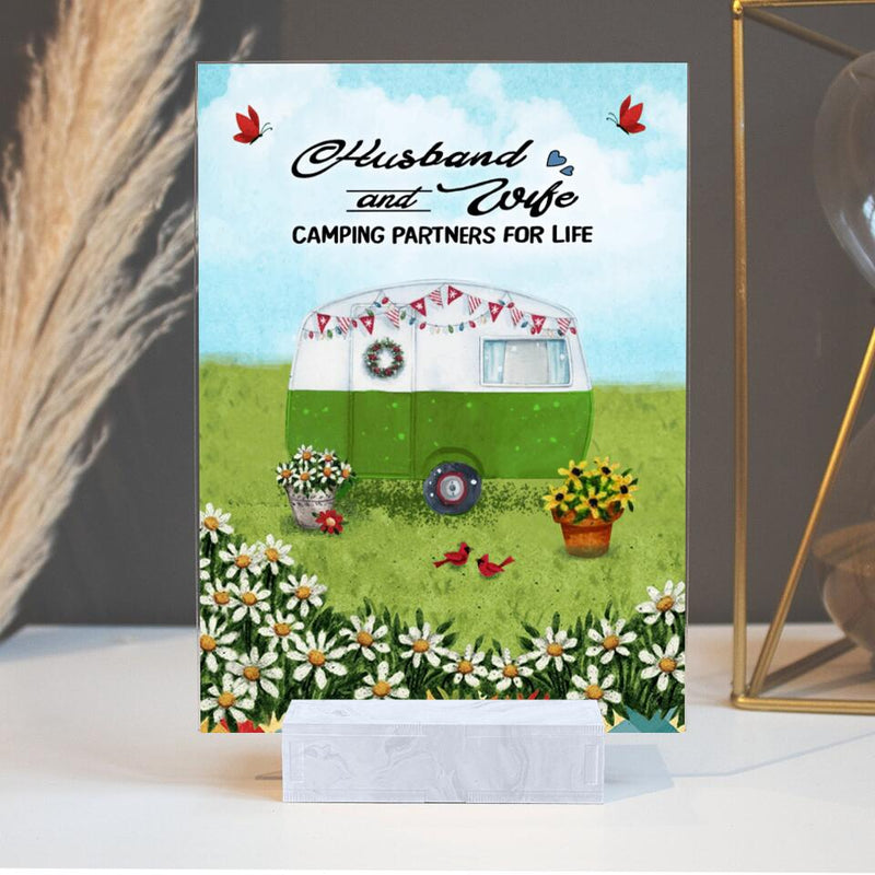 Personalized Happy Campers Acrylic Plaque - Gift Idea For Camping Lover - Husband And Wife Camping Partners For Life