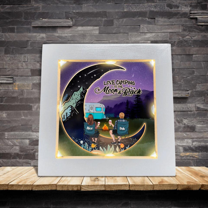 Personalized Camping Moon Frame With Led - Adult/Couple/Parents With Up to 3 Kids And 5 Pets - Gift Idea For Camping Lover - Love Camping To The Moon & Back