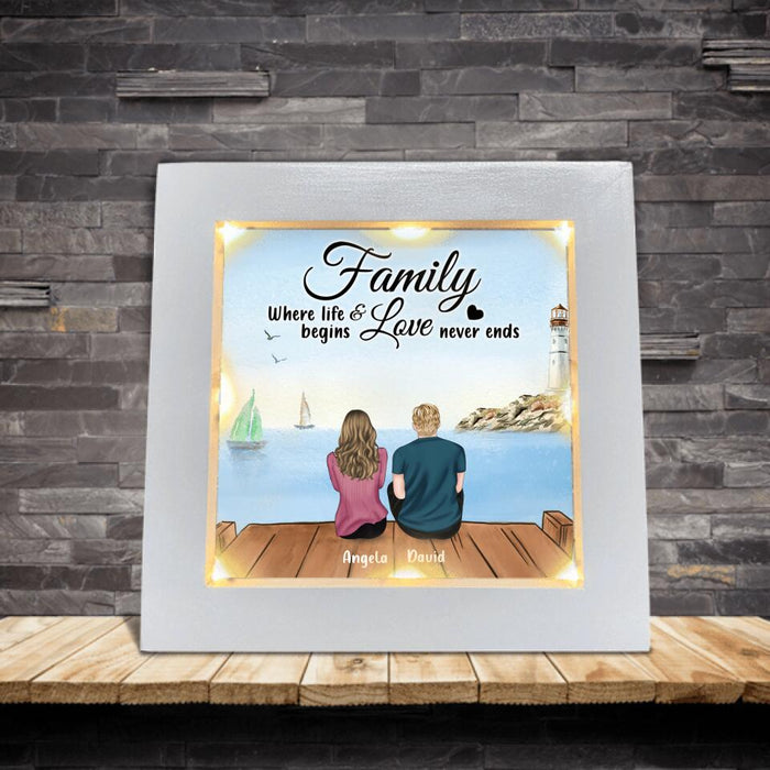 Personalized Family Frame With Led - Couple/Parents With Up to 2 Kids And 4 Pets - Gift Idea For Family/Dog/Cat Lover - Family Where Life Begins And Love Never Ends