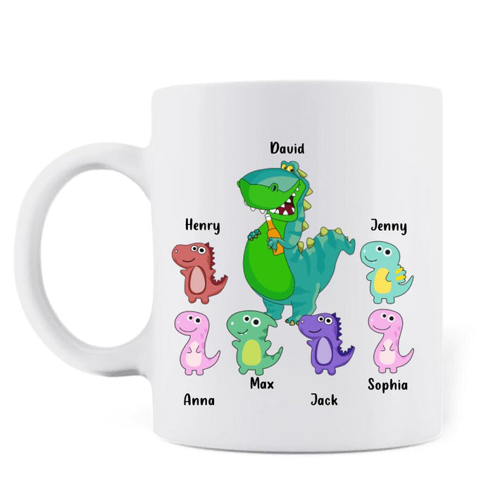 Personalized Papasaurus Mug - Father Day's Gift with up to 6 Kids - I'm A Papasaurus Mess With My Kids and You'll Get Jurasskicked