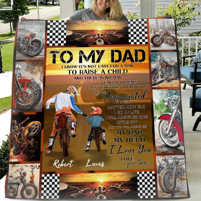 Personalized Father & Son Biker Fleece Throw Blanket/Quilt - Father's Day Gift Idea For Bike Lovers - To My Dad