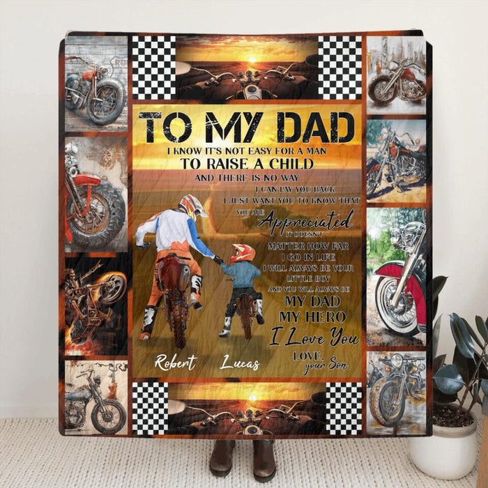 Personalized Father & Son Biker Fleece Throw Blanket/Quilt - Father's Day Gift Idea For Bike Lovers - To My Dad