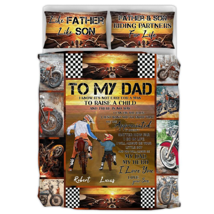 Personalized Father & Son Biker Quilt Bed Sets - Gift Idea For Bike Lovers From Son To Father - To My Dad
