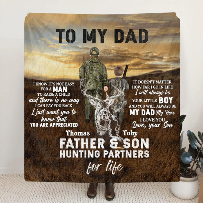 Personalized Hunting Quilt/Fleece Blanket - Gift Idea For Father's Day - Father And Son Hunting Partners For Life