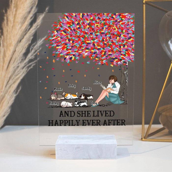 Personalized Reading Girl Acrylic Plaque - Up to 5 Pets - Gift Idea For Book/Dog Cat Lover - In My Dream World Books Are Free And Reading Makes You Thin