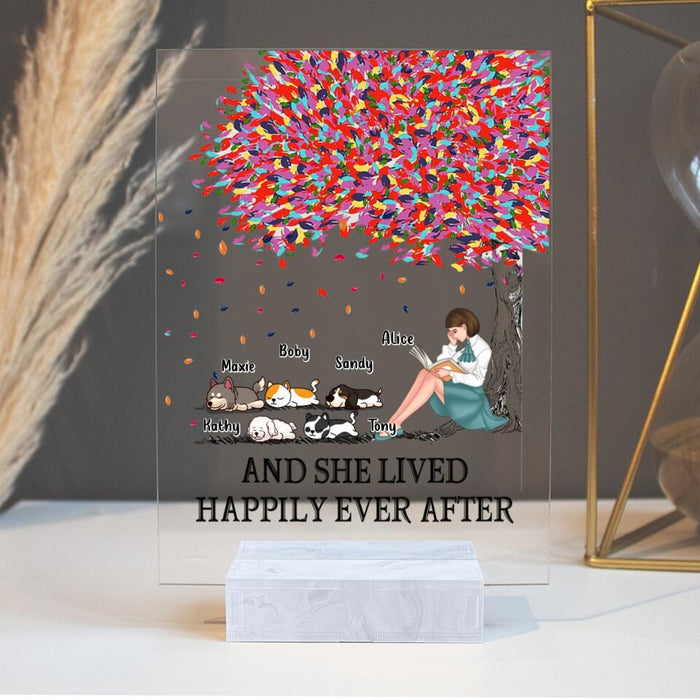Personalized Reading Girl Acrylic Plaque - Up to 5 Pets - Gift Idea For Book/Dog Cat Lover - In My Dream World Books Are Free And Reading Makes You Thin
