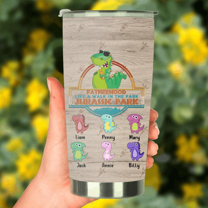 Personalized Dinosaur Tumbler - Gift Idea From Kids To Father with up to 6 Kids - Fatherhood Like A Walk In The Park