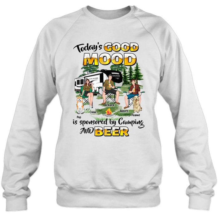 Personalized Camping Shirt/Pullover Hoodie - Gift Idea For Camping Lover/Friends/Couple - Up to 3 People And 2 Dogs - Today's Good Mood Is Sponsored By Camping And Beer
