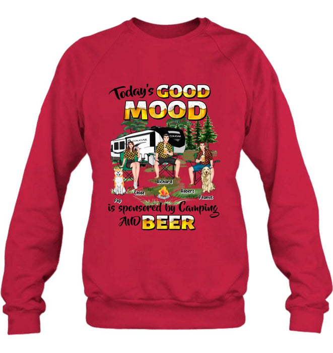 Personalized Camping Shirt/Pullover Hoodie - Gift Idea For Camping Lover/Friends/Couple - Up to 3 People And 2 Dogs - Today's Good Mood Is Sponsored By Camping And Beer