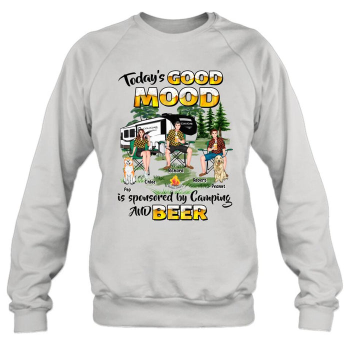 Personalized Camping Shirt/Pullover Hoodie - Gift Idea For Camping Lover/Friends/Couple - Up to 3 People And 2 Dogs - Today's Good Mood Is Sponsored By Camping And Beer