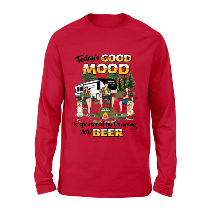 Personalized Camping Shirt/Pullover Hoodie - Gift Idea For Camping Lover/Friends/Couple - Up to 3 People And 2 Dogs - Today's Good Mood Is Sponsored By Camping And Beer