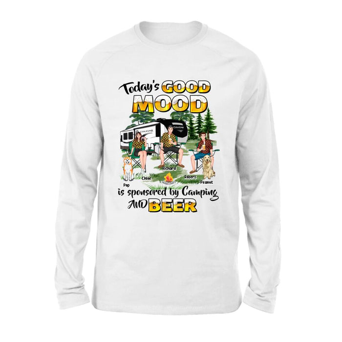 Personalized Camping Shirt/Pullover Hoodie - Gift Idea For Camping Lover/Friends/Couple - Up to 3 People And 2 Dogs - Today's Good Mood Is Sponsored By Camping And Beer
