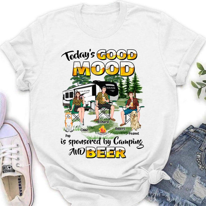 Personalized Camping Shirt/Pullover Hoodie - Gift Idea For Camping Lover/Friends/Couple - Up to 3 People And 2 Dogs - Today's Good Mood Is Sponsored By Camping And Beer