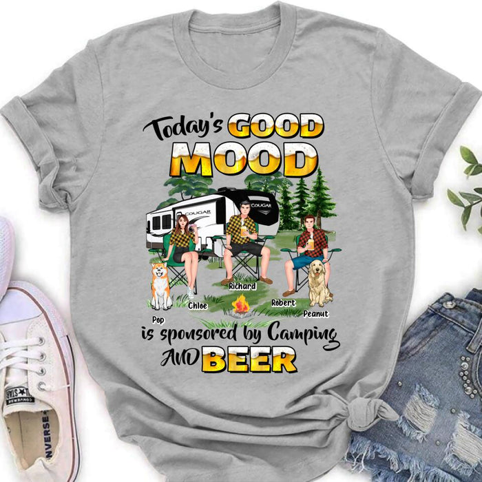 Personalized Camping Shirt/Pullover Hoodie - Gift Idea For Camping Lover/Friends/Couple - Up to 3 People And 2 Dogs - Today's Good Mood Is Sponsored By Camping And Beer