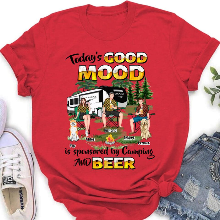 Personalized Camping Shirt/Pullover Hoodie - Gift Idea For Camping Lover/Friends/Couple - Up to 3 People And 2 Dogs - Today's Good Mood Is Sponsored By Camping And Beer