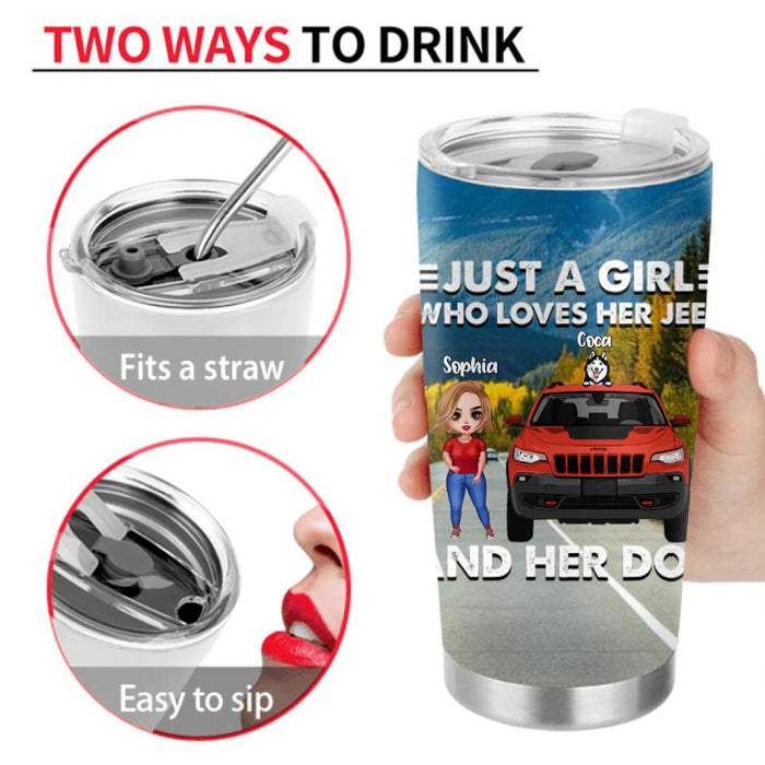 Personalized Off-road Girl Tumbler - Up to 3 Dogs - Best Gift For Dog Lover - Just A Girl